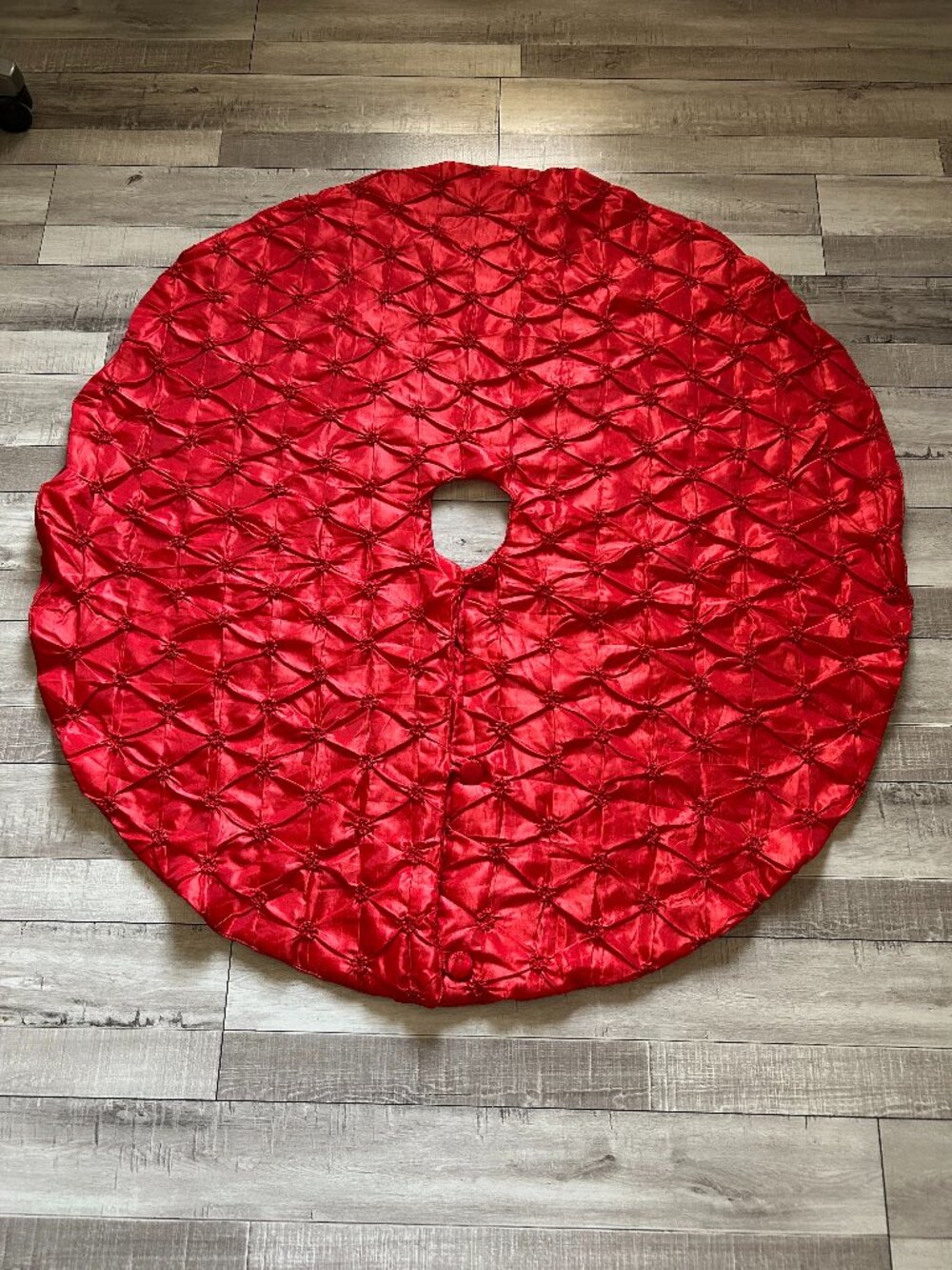 Shiny Bright Red Christmas Tree Skirt Ruching Gathers 52 in.